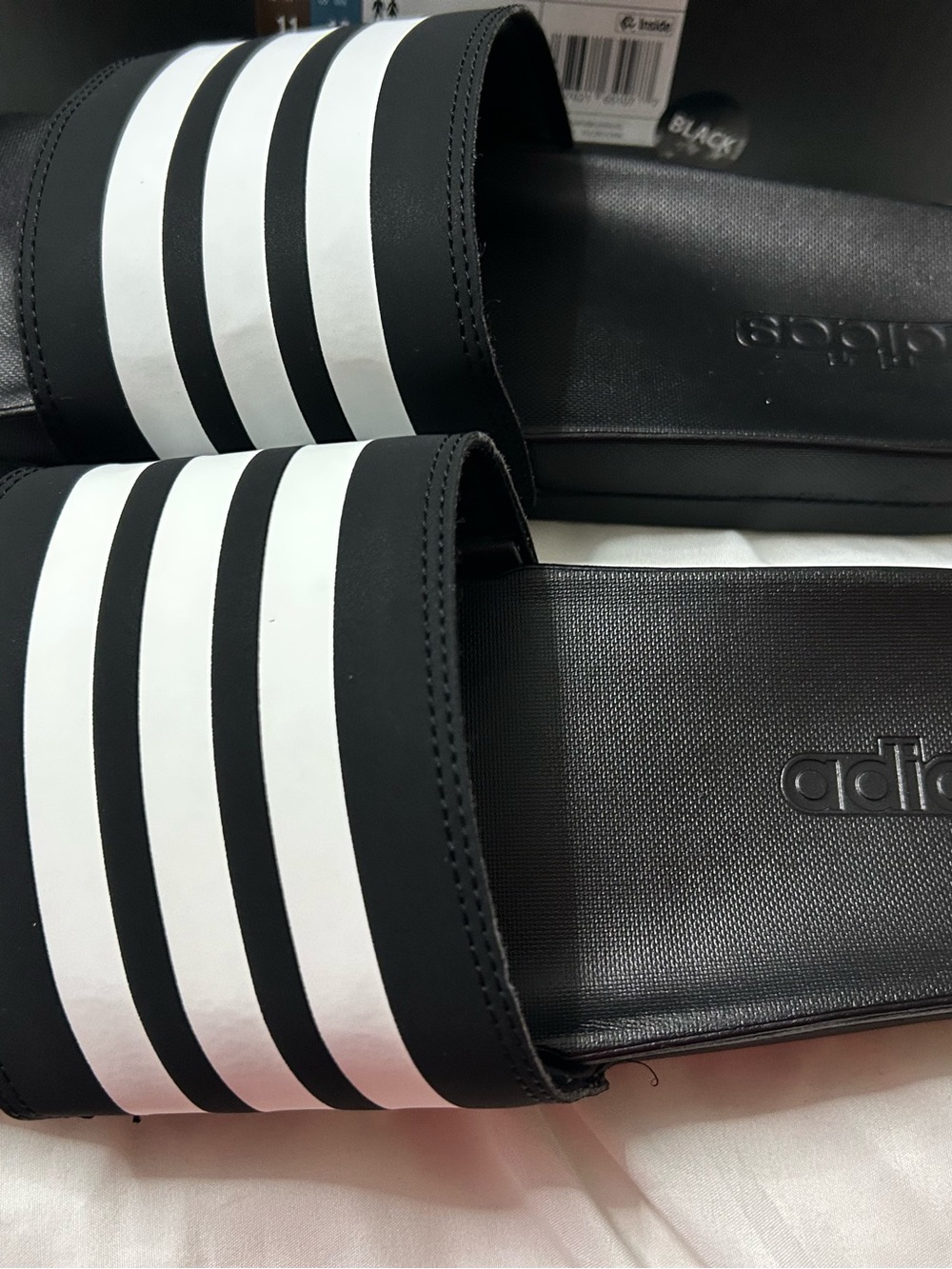 adidas Black & White Slide Sandals with Three Stripes